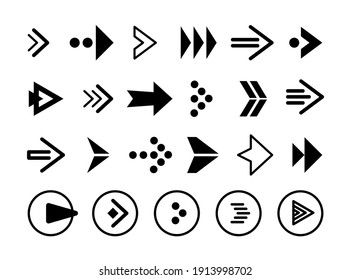 Arrows black icon set on white background. Arrow icon. Collection of vector arrows. Arrow. Cursor. Modern simple arrows. Vector illustration for the site, application.