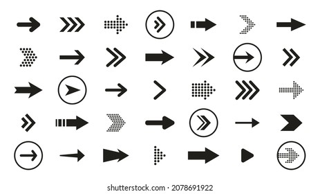 Arrows black icon set. Vector arrow. Collection of different arrows icons. Arrow icon. Cursor, pointer for web design, interface. Vector illustration.