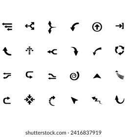 Arrows black icon set. Vector arrow. Collection of different arrows icons. Arrow icon. Cursor, pointer for web design, interface. Vector illustration.