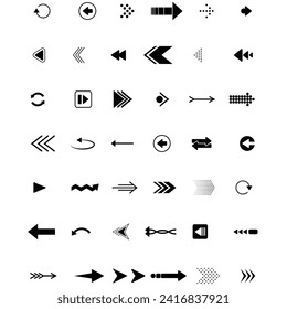 Arrows black icon set. Vector arrow. Collection of different arrows icons. Arrow icon. Cursor, pointer for web design, interface. Vector illustration.