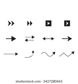 Arrows black icon set. Vector arrow. Collection of different arrows icons. Arrow icon. Cursor, pointer for web design, interface. Vector illustration. Set arrow icon. Collection different arrows sign.