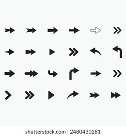 Arrows black icon set. Vector arrow. Collection of different arrows icons. Arrow icon. Cursor, pointer for web design, interface. Vector illustration. Set arrow icon. Collection different arrows sign.