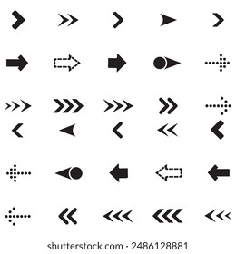 Arrows black icon set. Vector arrow. Collection of different arrows icons. Arrow icon. Cursor, pointer for web design, interface. Vector illustration. Set arrow icon. Collection different arrows sign.