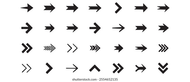 Arrows black icon set. Vector arrow. Collection of different arrows icons. Arrow icon. Cursor, pointer for web design, interface. Vector illustration. Set arrow icon. Collection different arrows sign.