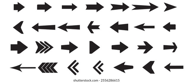Arrows black icon set. Vector arrow. Collection of different arrows icons. Arrow icon. Cursor, pointer for web design, interface. Vector illustration. Set arrow icon. Collection different arrows sign.