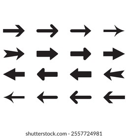Arrows black icon set. Vector arrow. Collection of different arrows icons. Arrow icon. Cursor, pointer for web design, interface. Vector illustration. Set arrow icon. Collection different arrows sign.