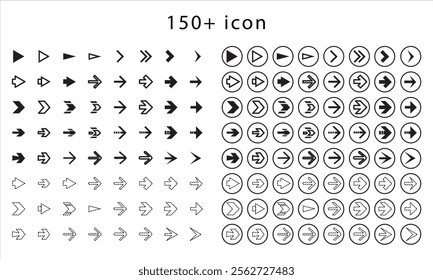 Arrows black icon set. Vector arrow. Collection of different arrows icons. Arrow icon. Cursor, pointer for web design, interface. Vector illustration.