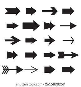 Arrows black icon set. Vector arrow. Collection of different arrows icons. Arrow icon. Cursor, pointer for web design, interface. Vector illustration. Set arrow icon. Collection different arrows sign.