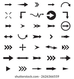 Arrows black icon set. Vector arrow. Collection of different arrows icons. Arrow icon. Cursor, pointer for web design, interface. Vector illustration. Set arrow icon. Collection different arrows sign.