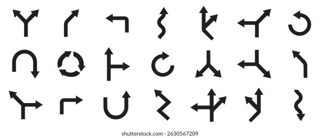 Arrows black icon set. Vector arrow. Collection of different arrows icons. Arrow icon. Cursor, pointer for web design, interface. Vector illustration. Set arrow icon. Collection different arrows sign.