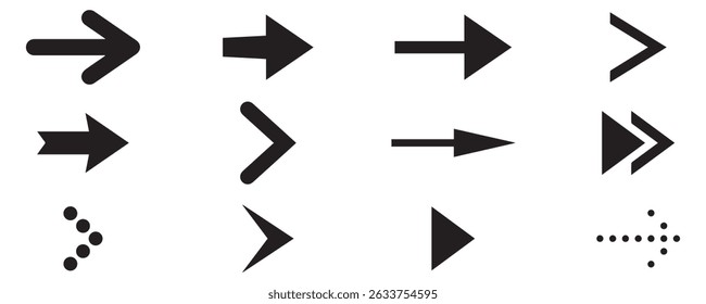 Arrows black icon set. Vector arrow. Collection of different arrows icons. Arrow icon. Cursor, pointer for web design, interface. Vector illustration. Set arrow icon. Collection different arrows sign.