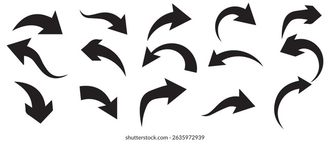 Arrows black icon set. Vector arrow. Collection of different arrows icons. Arrow icon. Cursor, pointer for web design, interface. Vector illustration. Set arrow icon. Collection different arrows sign.