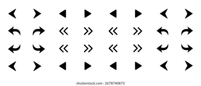 Arrows black icon set. Vector arrow. Collection of different arrow icons. Arrow icon sign and symbol. Flat design with white background. 