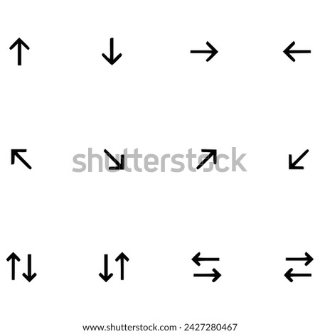 Arrows black icon set. Vector arrow. Collection of different arrows icons. Arrow icon. Cursor, pointer for web design, interface. Vector illustration. Set arrow icon. Collection different arrows sign.