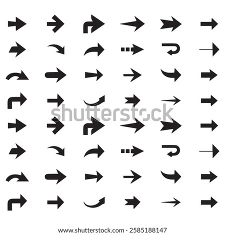 Arrows black icon set. Vector arrow. Collection of different arrows icons. Arrow icon. Cursor, pointer for web design, interface. Vector illustration. Set arrow icon. Collection different arrows sign.