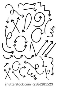  arrows black line hand drawn vector cartoon doodle set