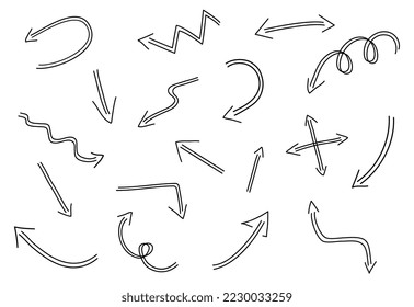 Pfeile schwarz Set. Sammlung von grafischen Elementen für Website, Schnittstelle für Programme und Anwendungen, UI und UX Design, Navigation. Cartoon-FlachVektorgrafiken einzeln auf weißem Hintergrund