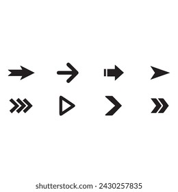 Flechas negro conjunto iconos. Icono de flecha. Colección de vectores de flecha. Flechas simples modernas. Ilustración vectorial. Conjunto de flechas de colección en color negro sobre un fondo blanco para el diseño de sitios web. Flechas establecidas.