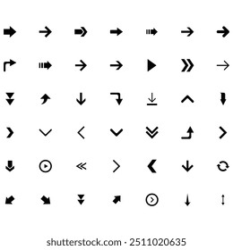 Conjunto de iconos negros de flechas. Icono de flecha. Colección de Vector de flecha. Modernas flechas simples. Ilustración vectorial. Conjunto de flechas de colección en color negro sobre un fondo blanco para el diseño de Sitio web. Conjunto de flechas. 