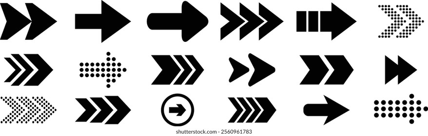 Arrows black set icons. Arrow vector collection. Arrow. Cursor. Collection different arrow signs. Modern simple arrows. Vector illustration