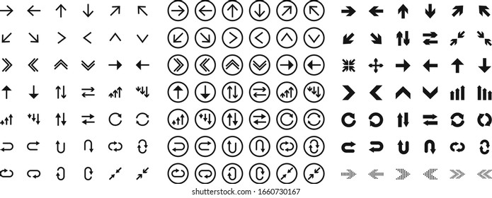 	
Arrows black set icons line style. Arrow icon vector collection. Modern simple arrows. Vector illustration