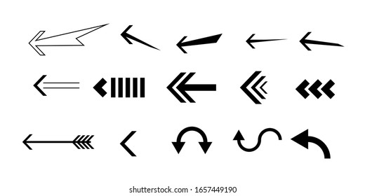Arregla colecciones de conjuntos vectoriales de iconos de conjuntos negros. Cursor de flecha Ilustración simple moderna