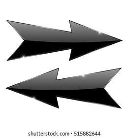 Arrows. Black shiny web icons. Right and left. 3d vector illustration isolated on white background
