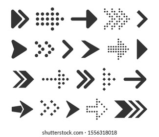 Arrows Black vector on white background. Set arrow icons for business, banking, contact, social media, technology, logistic, education, sport, medicine, travel, weather, construction.