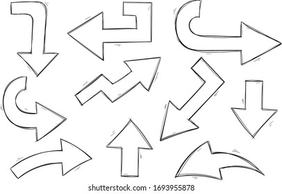 Arrows. Black and white hand drawn sketch. Vector illustration isolated on white background