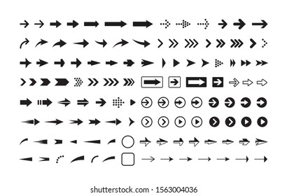 Arrows black and white vector icons set. Pointers in circle and rectangle isolated symbols pack. Next, forward, previous buttons monochrome signs bundle. Cursors pictograms collection