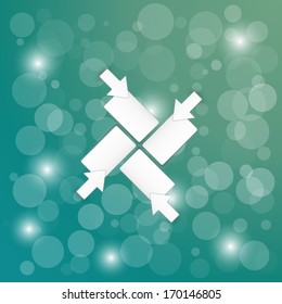 arrows and blank paper blocks on blue background with shining balls