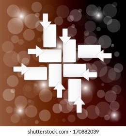 arrows and blank paper blocks on brown background with shining balls