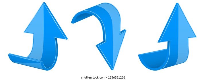Arrows. Blue UP and DOWN 3d icons. Vector illustration isolated on white background