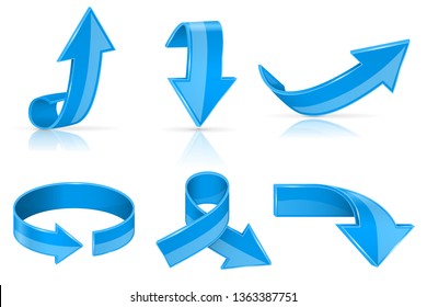 Arrows. Blue shiny signs. Vector 3d illustration isolated on white background