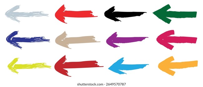 Arrows, Bold brush drawn multi colored arrows with lightning shapes. Vector Grunge Arrows Collection. Scribble hand drawn set arrow and underline white on white background.