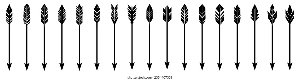 Arrows for bow. Set of hunting arrows. Archery arrows. Vector illustration