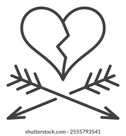 Arrows and Broken Heart vector Heart Broken concept thin line icon or symbol