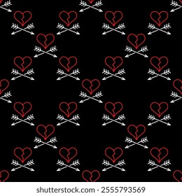 Arrows and Broken Heart vector Heart Broken concept thin line seamless pattern