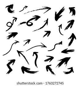 Arrows from brush strokes by painting vector set on white background, illustration and design.