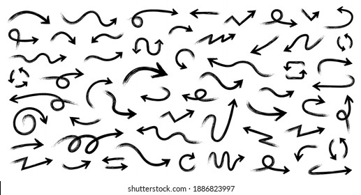 Flechas con pinceles grandes iconos de conjunto negro. Icono de flecha. Colección vectorial de flecha. Flecha. Cursor. Modernas flechas simples. Ilustración vectorial.