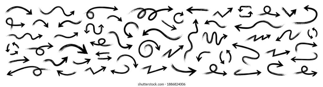 Arrows with brushes big black set icons. Arrow icon. Arrow vector collection. Arrow. Cursor. Modern simple arrows. Vector illustration.