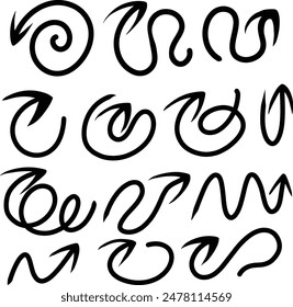 Arrows with brushes big black set icons. Arrow icon. Arrow vector collection. Arrow. Cursor. Modern simple arrows. Vector illustration