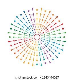 arrows and burst, arrows and circle