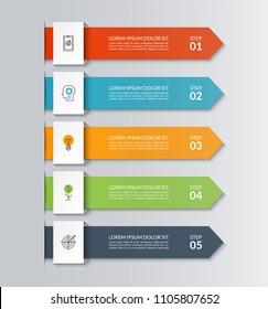 Arrows for business infographics. Vector template with 5 options. Can be used for workflow layout, diagram, chart, report, web design