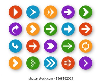 Arrows button. Arrow icon up next back down left website play navigation cursor app interface upload page arrowheads, color vector circle buttons