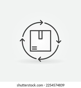 Flechas con el vector Caja de cartón Icono de línea de concepto de inventario o símbolo