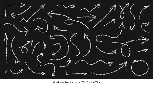 Arrows chalk hand drawn set. Vector textured charcoal doodle sketch arrow pointers different directions
