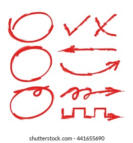 arrows, check mark and circles
