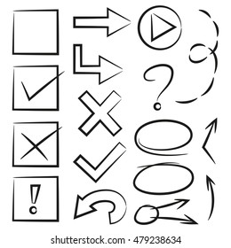 arrows, check marks and hand drawn oval markers
