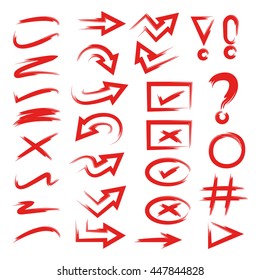 arrows, check marks, and red brush lines, underlines
